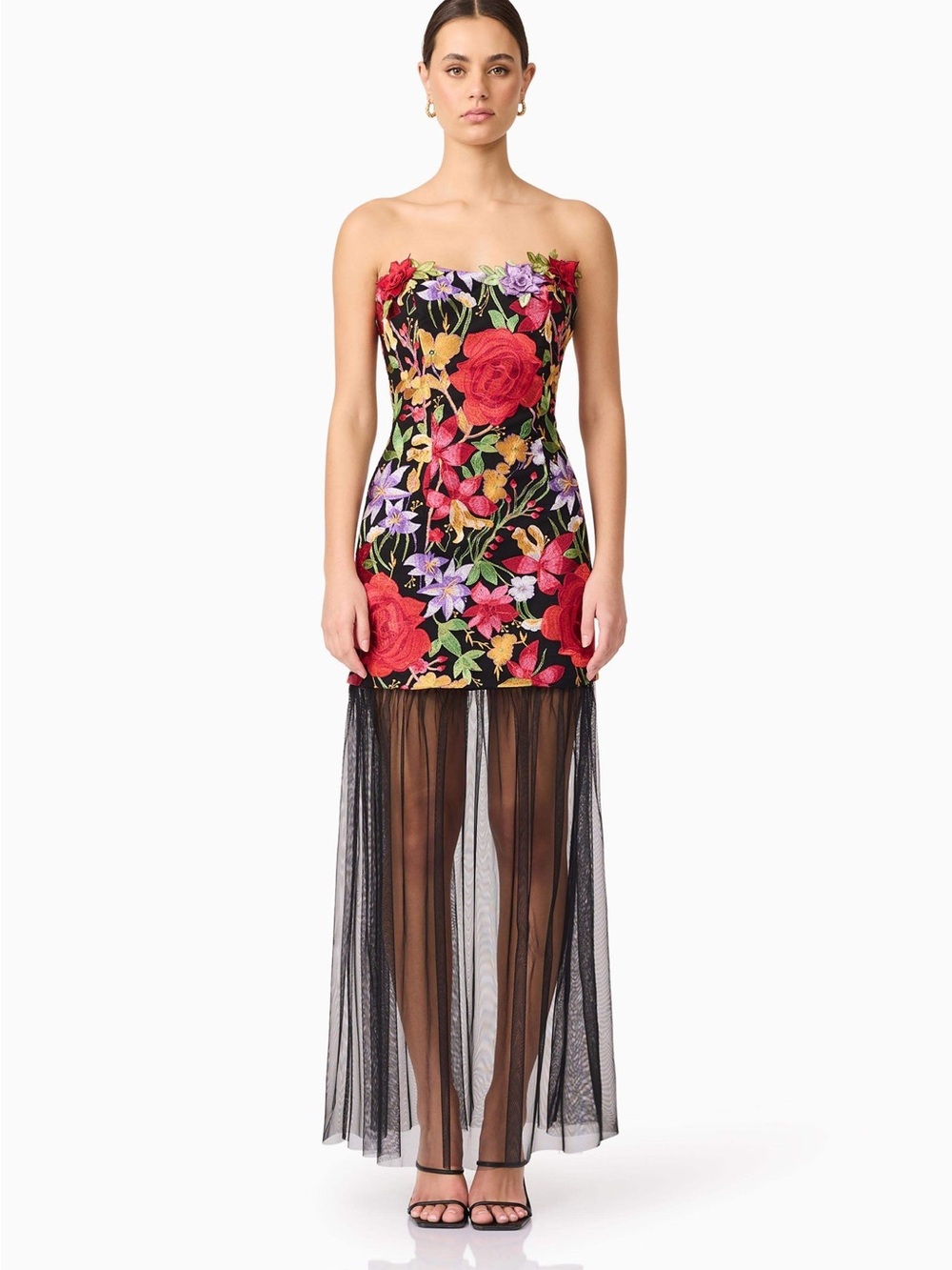 Talia Strapless Maxi Dress in Black Floral Size Large